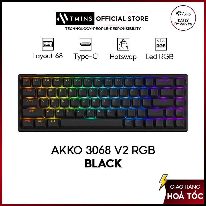 Bàn phím cơ AKKO 3068 v2 RGB – Black (Foam tiêu âm / Hotswap / AKKO CS Jelly switch)