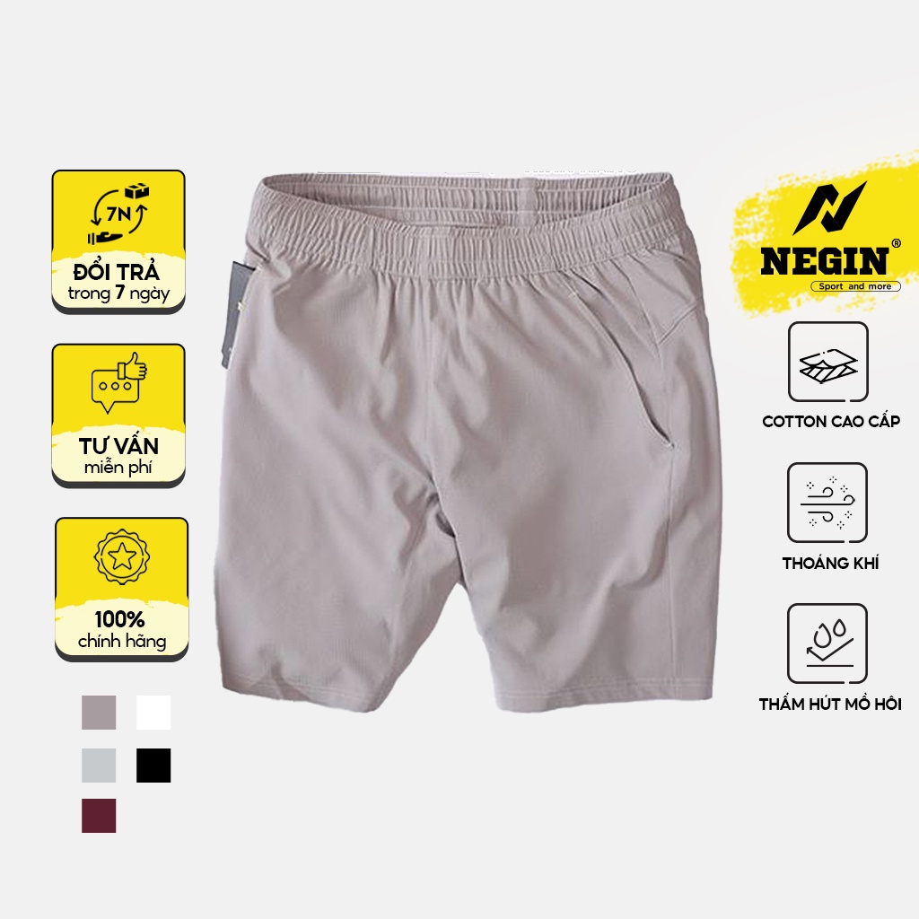 Quần short thể thao Negin dáng Regulr Fit dáng suông nhẹ, vài dệt Gro-tex mềm, co giãn, chắc chắn, thấm hút mồ hôi QG102