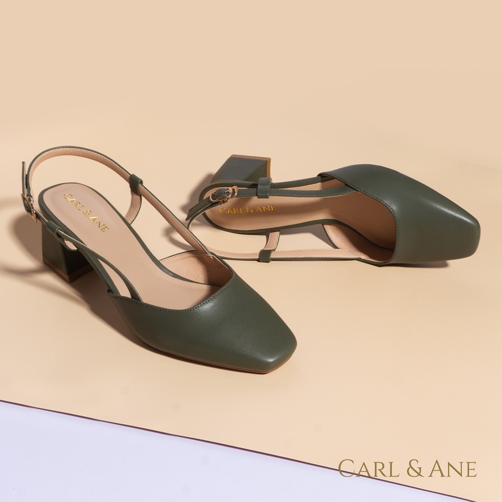 Carl & Ane - Giày cao gót thời trang bít mũi gót vuông phối dây điệu đà cao 5cm màu xanh rêu _ CL003 | BigBuy360 - bigbuy360.vn