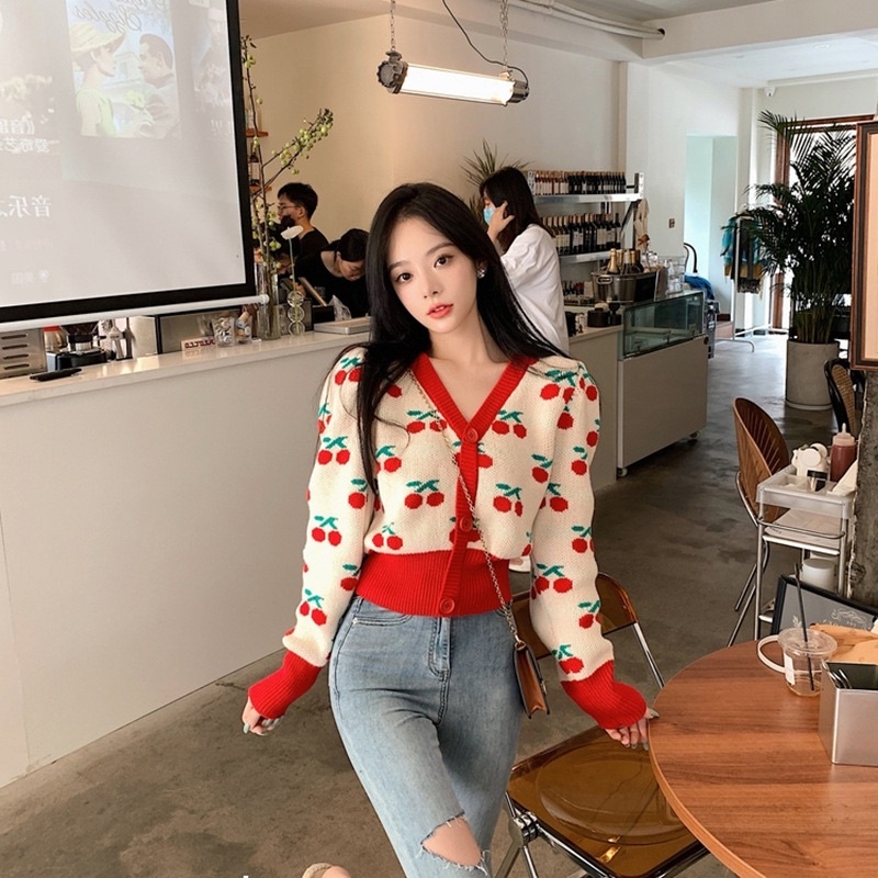 Áo len cherry cổ chữ V mẫu mới hàng xịn đẹp 2 màu | BigBuy360 - bigbuy360.vn