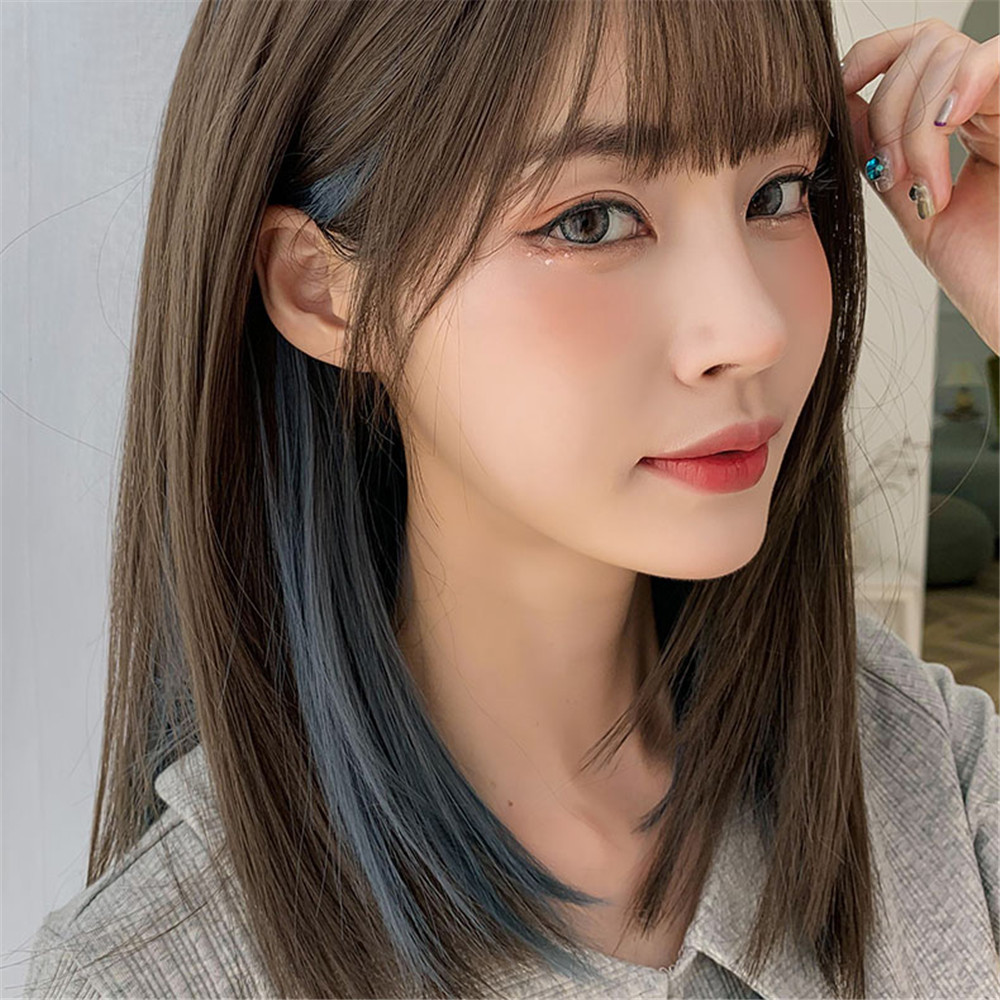 [COD] New Color Hang Ear One Piece Style Highlights Imitate Straight Hair Dye Wig for Women