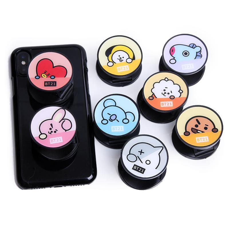 New Style Kpop BT21 BTS Cartoon Cute Animals Mobile Phone Air Bag Bracket Retractable Folding Phone Holder Dây điện thoại di động
