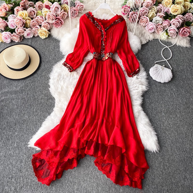 Vát matxi tay loe form xòe rộng phối ren bên trong, hàng thiết kế bohemian boho | BigBuy360 - bigbuy360.vn