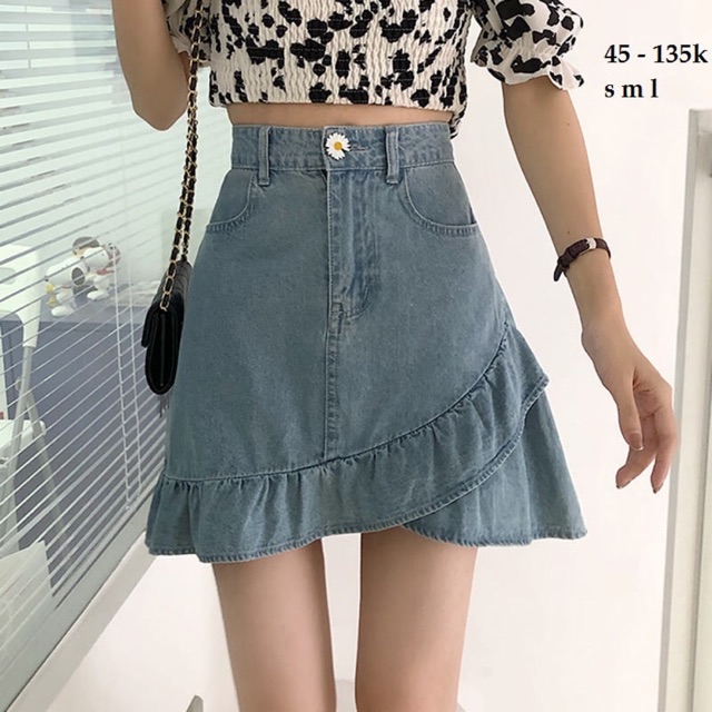 Chân váy jean vạt chéo đuôi cá