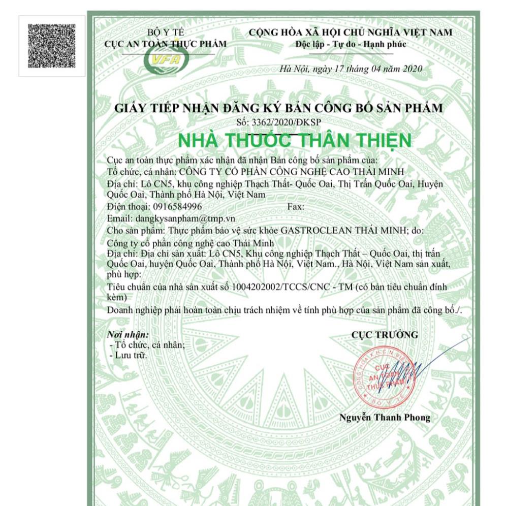 GASTROCLEAN – Hỗ trợ điều trị viêm loét dạ dày, tá tràng, giảm đau thượng vị (20 viên)