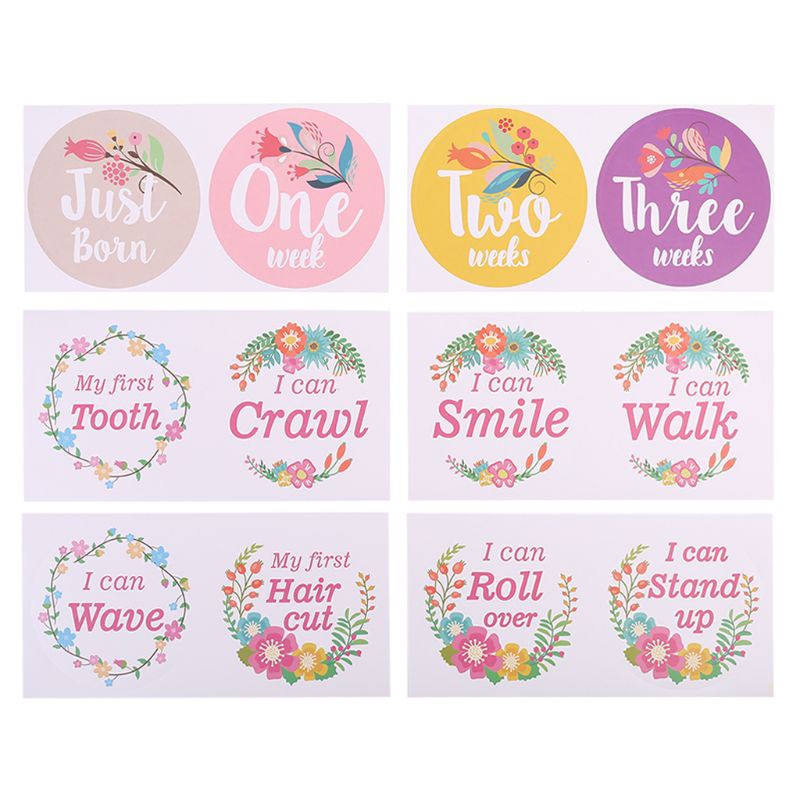 Bộ 12 Sticker Đánh Dấu Cột Mốc Phát Triển Theo Phong Cách Boho Cho Bé Sơ Sinh