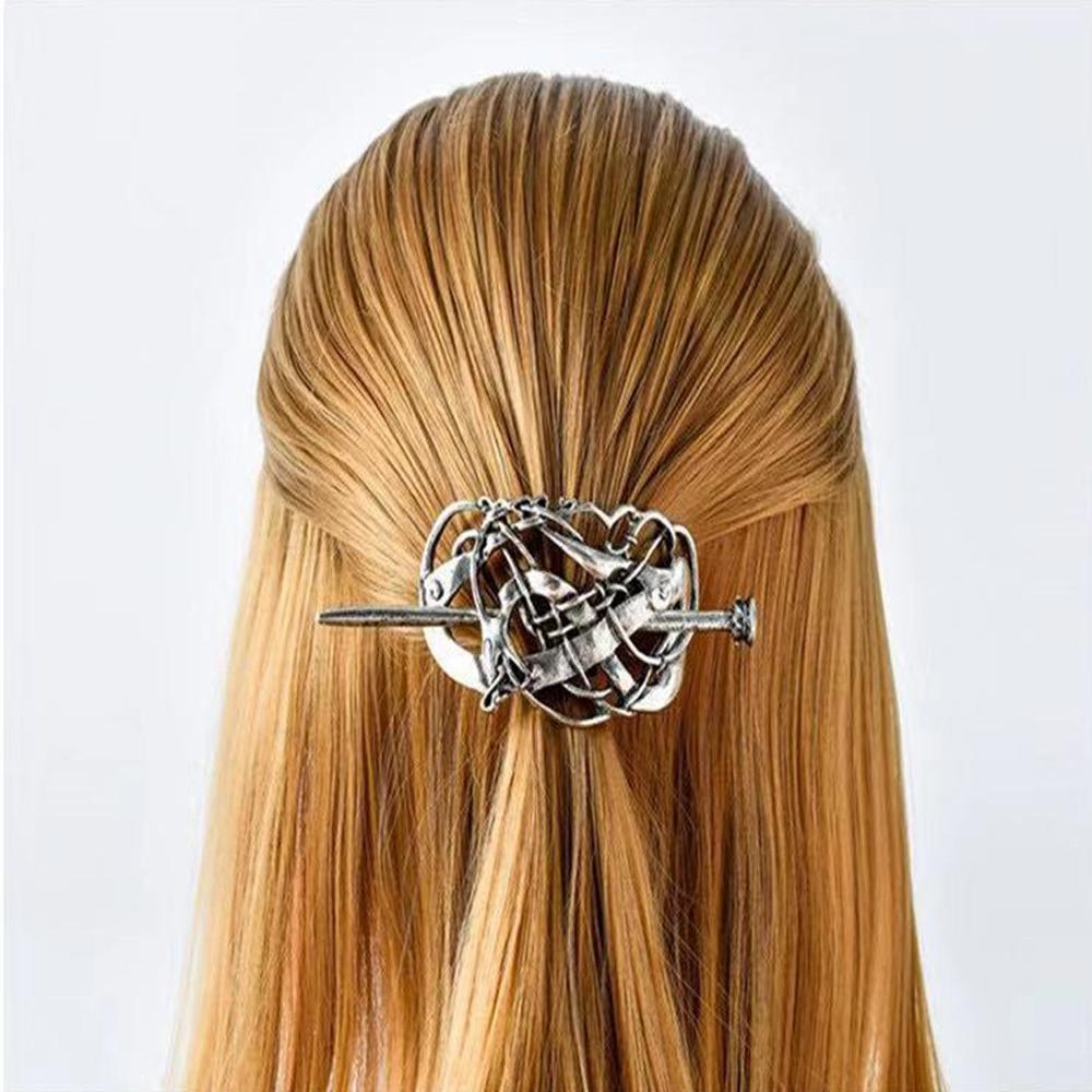 Vintage Silver Celtic Hairpins Viking Hair Clips Knot Hair Slide Metal Barrette Retro Hair Stick Women Girls Hair Accessories