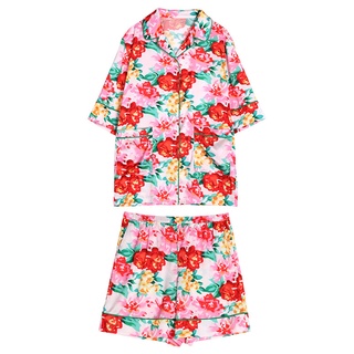 Bộ pyjama họa tiết hoa hồng vải lụa cao cấp tay ngắn mặc nhà / rosie pj set