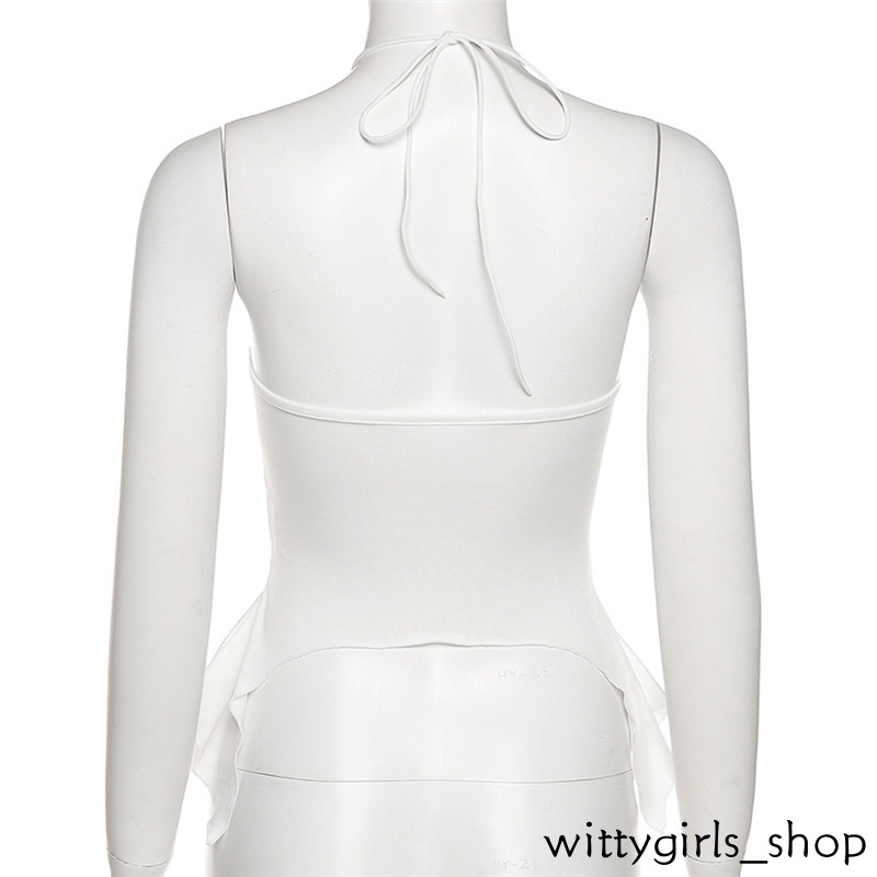 Wittygirls-áo Tank Top Không Tay Cổ Yếm Khoét Rỗng Màu Trơn Mùa Hè Cho Nữ