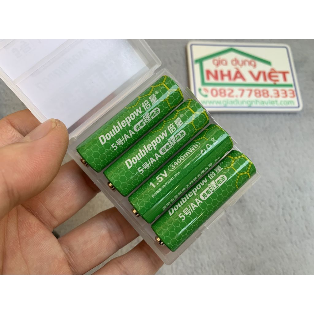 Bộ 4 pin sạc Doublepow 1.5V 3400mWh phiên bản 2022 kèm sạc pin DP-L156 LCD Type-C