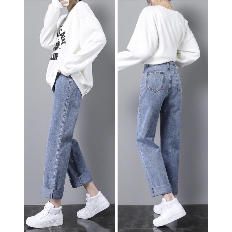 Quần jean nữ ống rộng HeyBig, quần bò nữ xám CẠP CAO phong cách Retro Ulzzang 2023