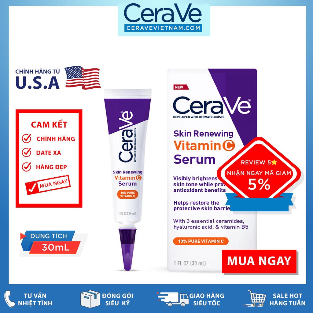 Serum sáng da mờ thâm CeraVe Skin Renewing 10% Vitamin C (30mL)