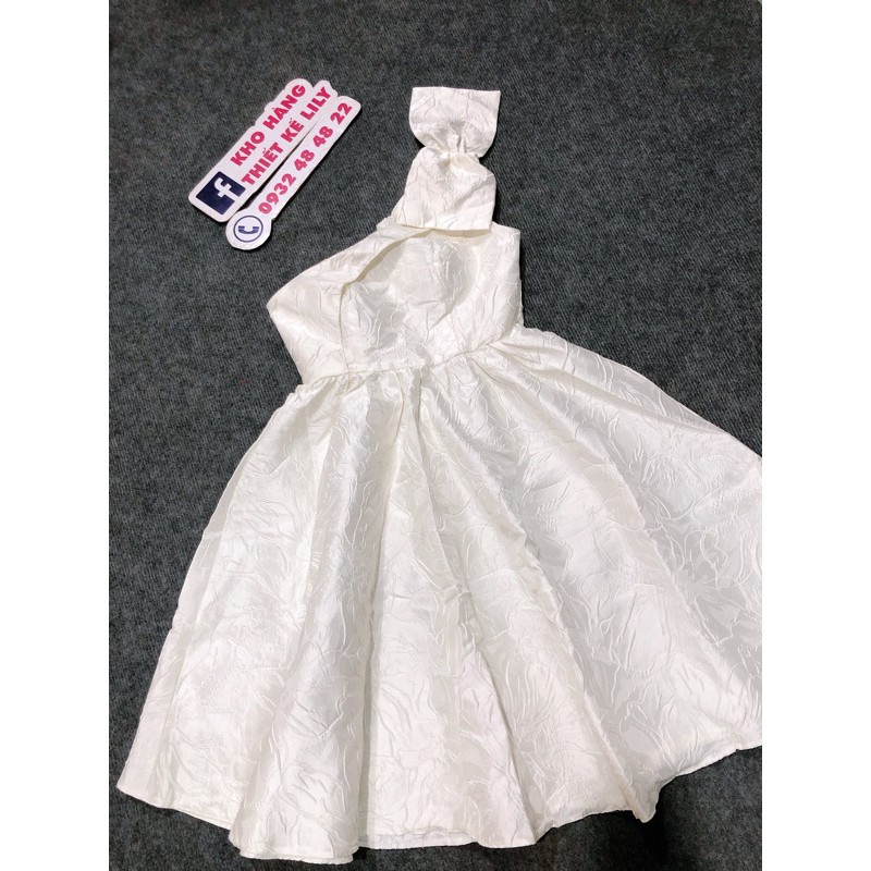 đầm gấm lệch vai nơ ( ảnh và video thật 1000%)