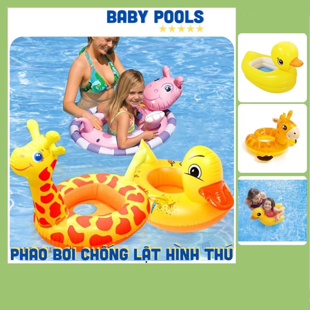 Phao bơi chống lật cho bé sơ sinh đến 1 tuổi | Phao xỏ chân hình thú 80cm chất nhựa PVC cực dày