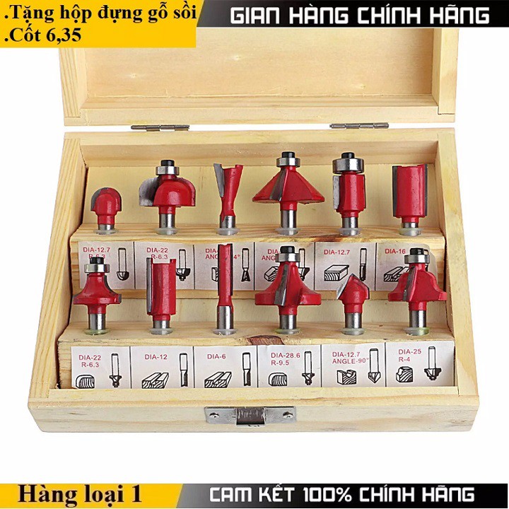 ❤️FREESHIP❤️ Bộ mũi phay gỗ cốt 6.35mm- bộ 12 mũi soi gỗ