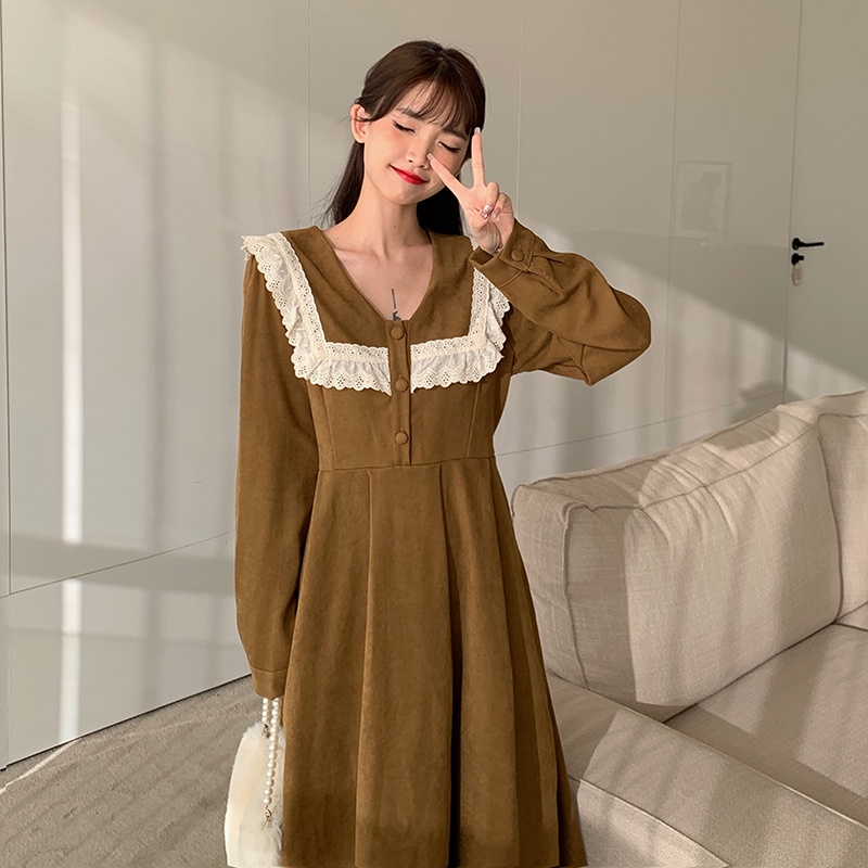 Đầm Nhung Thời Trang Retro Hàn Quốc Dành Cho Nữ