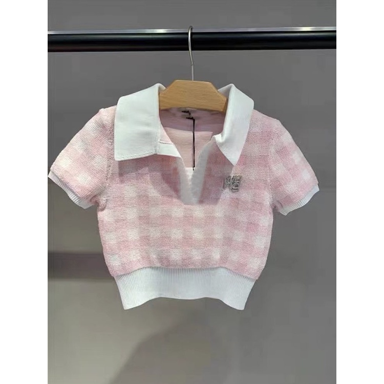 Freezia Set Áo polo + Chân Váy Chữ A Họa Tiết Sọc Caro Xinh Xắn Thời Trang Cho Nữ