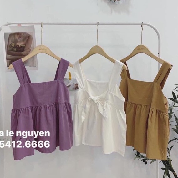 Áo 2 Dây Bingshop Bản To Buộc Nơ Sau Vải Đũi Xước
