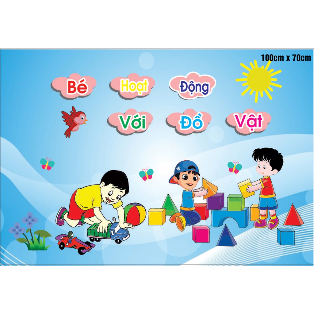tranh góc bé hoạt động với đồ vật
