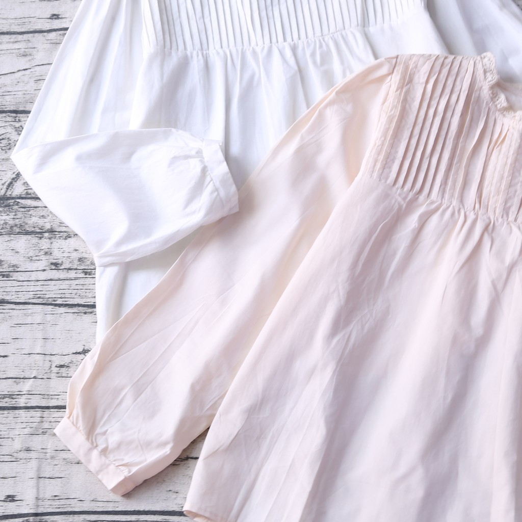ÁO THÔ BABYDOLL CỔ XẾP LY ĐÍNH BÈO TAY BỒNG