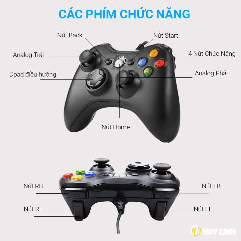 💘 DEAL SỐC 💘 Tay cầm Chơi Game Xbox 360 Full Box Có Dây Dùng Cho PC, Laptop Chơi Full Skill FO4, FO3, PES