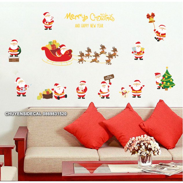 Decal trang trí tường Noel - Nhiều Ông già Noel tí hon