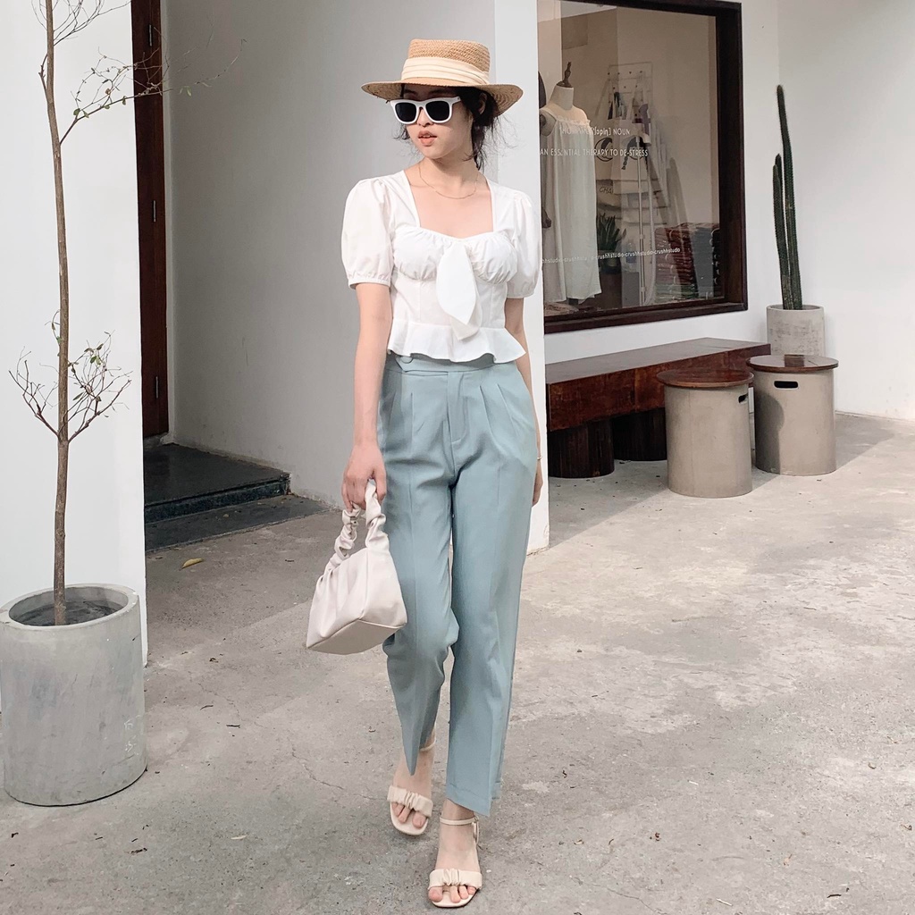 25 STUDIO Quần tây ống suông cạp cao đai lưng bản to Herzi Pants
