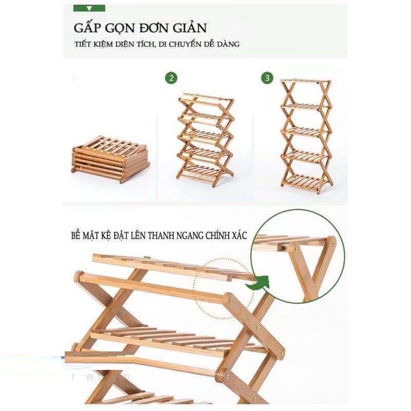 Kệ Để Giày Dép Nhiều Tầng Gỗ Tre, Gấp Xếp Gọn Nhẹ, Không Cần Lắp Ráp