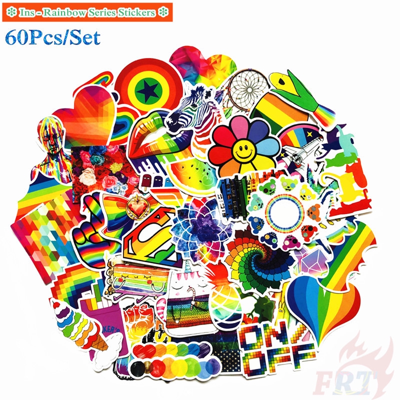 ❉ Ins - Rainbow Series 01 Giấy và decal dán tường ❉ 60Pcs/Set DIY Mixed Luggage Laptop Skateboard Decals Doodle Stickers