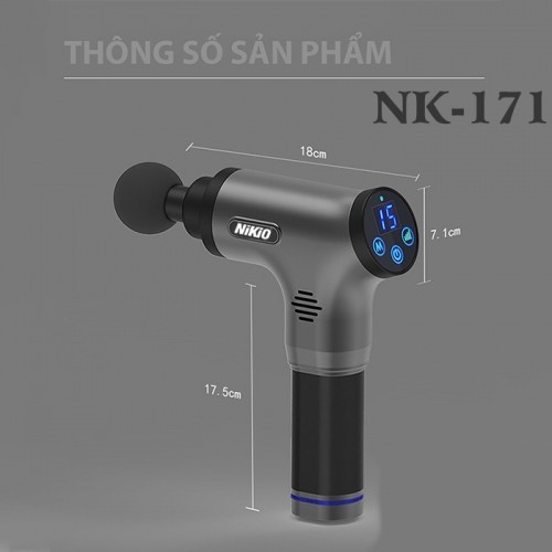 Súng massage gun chính hãng Nhật Bản Nikio NK-171 - Xám - 6 đầu, 5 chế độ - GIÁ HOT