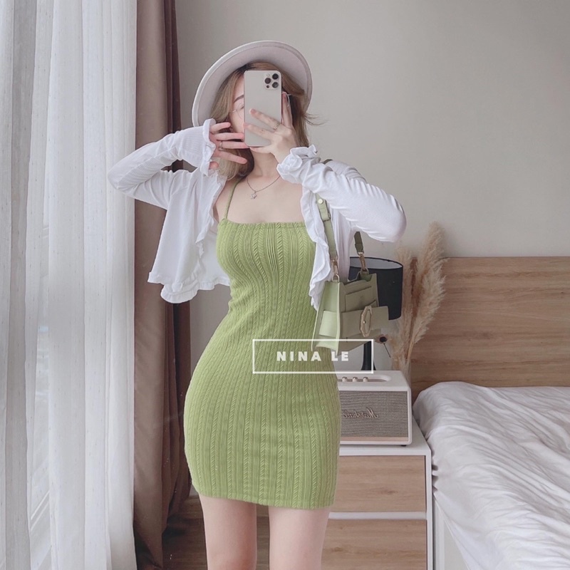 Sét 2s body xanh cốm kèm khoác nina le