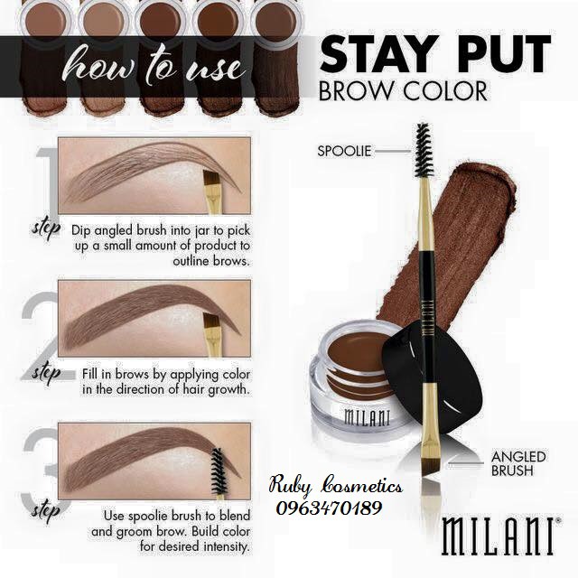 Gel Kẻ Mày Milani Stay Put Brow Color Kèm Cọ (2,6g) - Kẻ Mày dupe hoàn hảo của Anastasia Berverly Hills