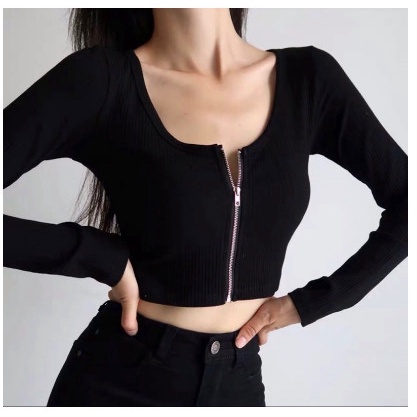 Áo croptop tay dài khóa kéo