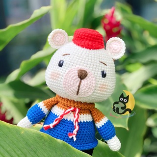 Gấu trắng thông minh - Thú len handmade