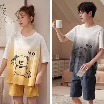 Bộ Đồ Ngủ Ngắn Tay Hai Mảnh Phong Cách Hàn Quốc Cho Nam Nữ