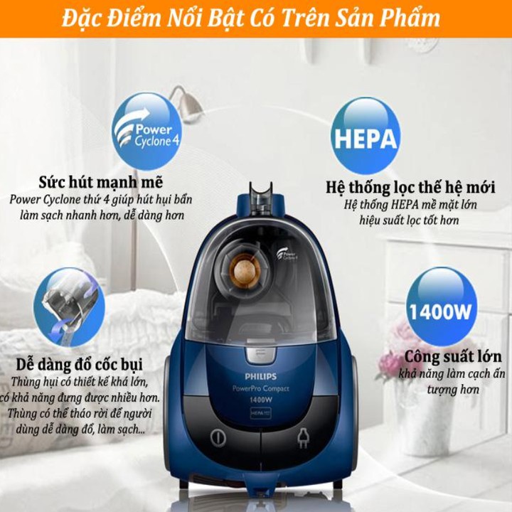 Máy hút bụi gia đình Philips FC8471/81 công suất 1400W hộp chứa bụi 1.5L - BH 24 Tháng - Khohangcap1_ad