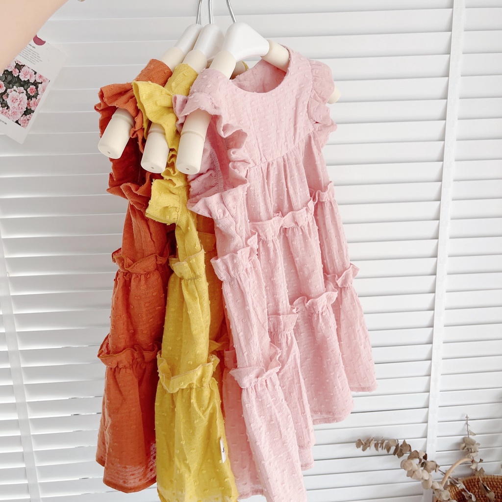 ✨BÁN SỈ✨D012- Đầm bé gái 3 tầng 3 màu hồng,cam,vàng