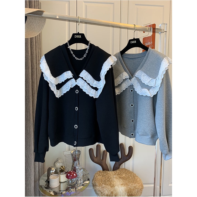 Áo sweater hai lớp cổ búp bê phối bèo dáng rộng phong cách quân đội Hàn Quốc thời trang cho nữ 2021 | BigBuy360 - bigbuy360.vn
