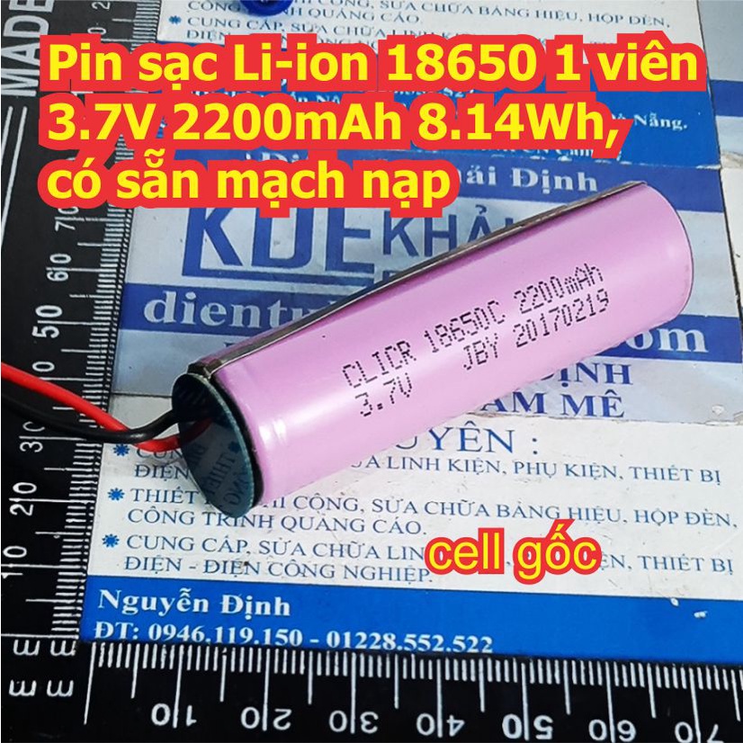 Pin sạc Li-ion lithium 18650 1 viên 3.7V 4.2V 2200mAh 8.14Wh Có / chưa sẵn mạch nạp kde8041