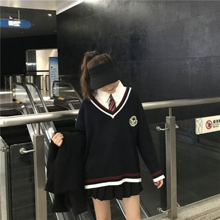 (ORDER) Áo len cổ V phối viền Style Học Sinh Hàn Quốc cá tính