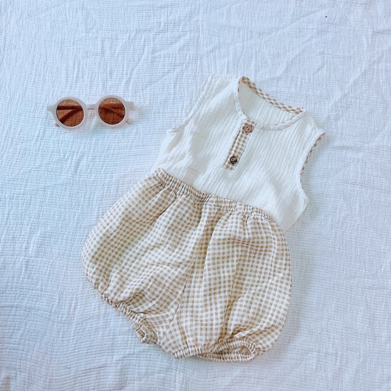 Bộ ba lỗ bé trai bé gái cao cấp Vuông tròn chất liệu muslin thấm hút mồ hôi cho mùa hè