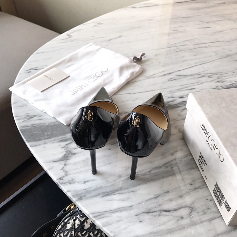 JIMMY CHOO Giày Cao Gót 8cm Da Bò Màu Đen Phong Cách Cổ Điển Cho Nữ