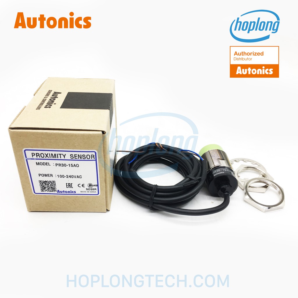 PR30-15AO Cảm biến tiệm cận Auotnics đầu phi 30mm điện áp 100-240VAC khoảng cảm biến 15mm ngõ ra thường mở