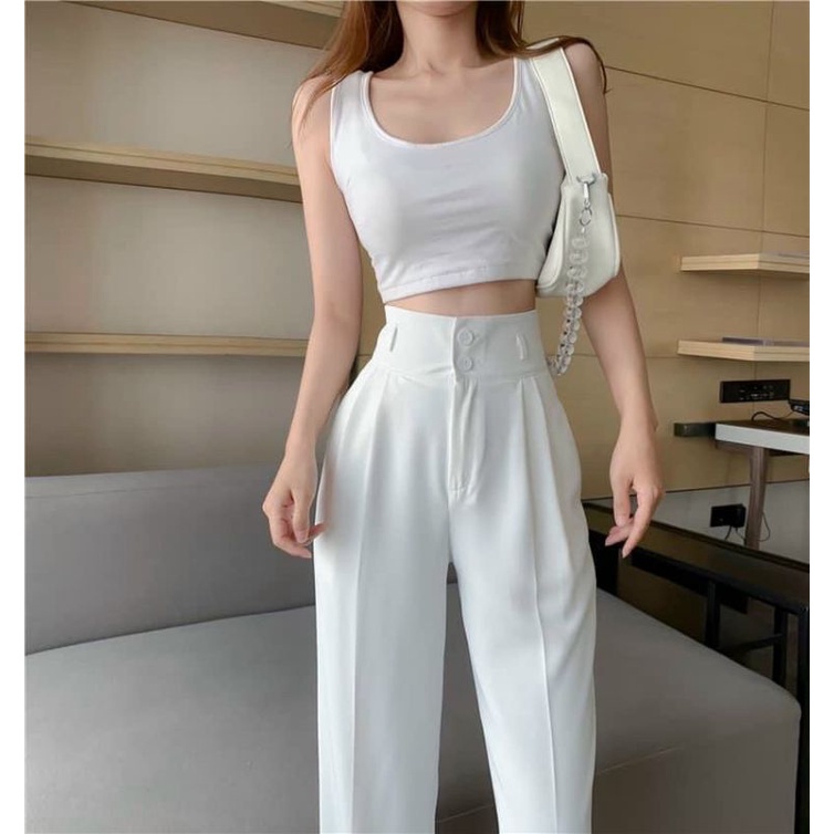 Quần ống rộng nữ lưng cao TK FASHION dáng suông nữ 2 khuy nhiều màu chất tuyết mưa đẹp dễ phối đồ