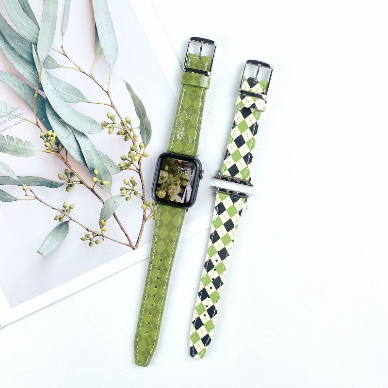 Dây Đeo Đồng Hồ Bằng Da Họa Tiết Kẻ Ô Cho Apple Watch SE 8 7 6 5 4 3 40mm 49mm 44mm 45mm iWatch 38mm 42mm 41mm