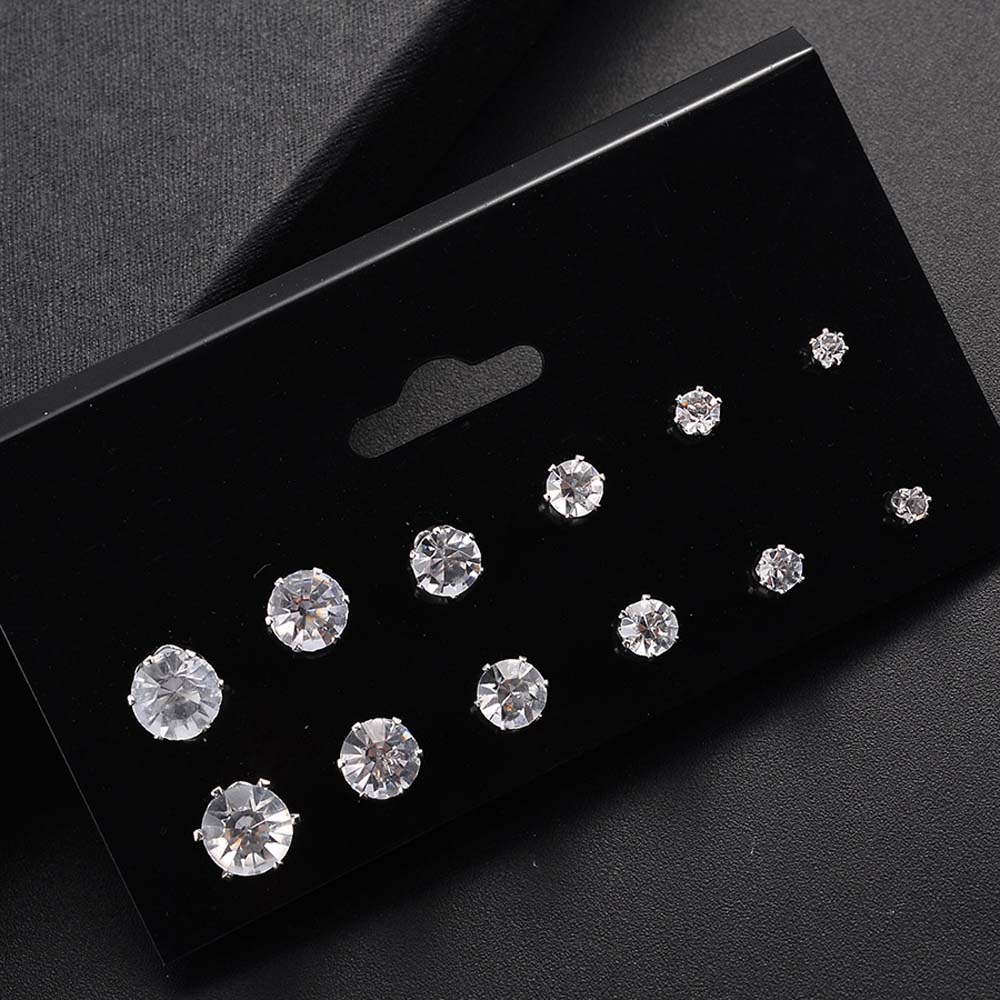 Set 6 đôi bông tai kiểu tròn đính đá cho nữ