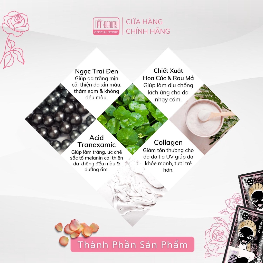 Mặt nạ hoa hồng viền hồng SEXYLOOK Intensive Whitening Black Mask thải độc, dưỡng ẩm hộp 5 miếng x 28ml