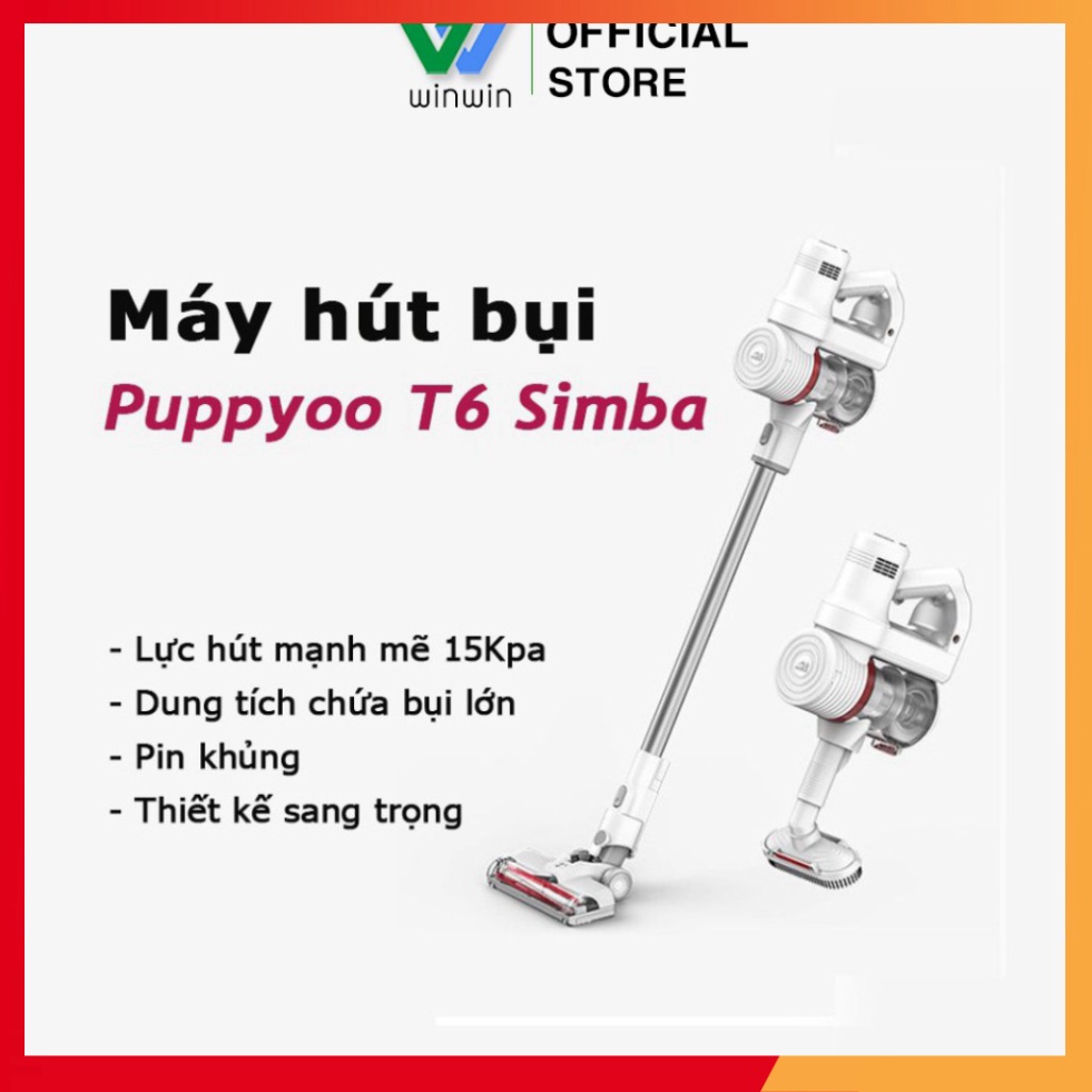 [Hàng chính hãng】Máy hút bụi không dây cao cấp Puppyoo T6 Simba lực hút 15kPa có bảo hành