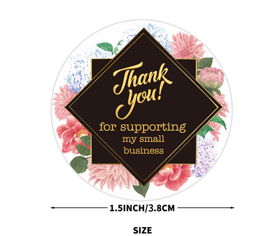 Thank You Stickers Flower Gift Packaging Handmade Adhesive Labels Baking Decorative Cute Sticker