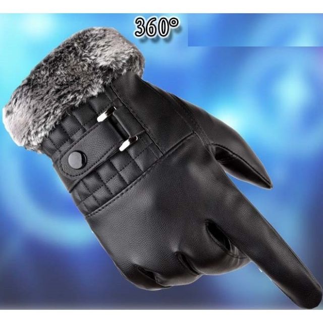 Găng tay da nam,bao tay da nam cổ lông cao cấp giữ ấm mùa đông chống nước cảm ứng 10 ngón cực nhạy